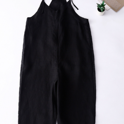 Artsy Linen Suspenders Plus Size Loose Jumpsuit..