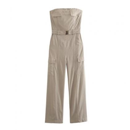 Personality Trend One-line Collar Jumpsuit..
