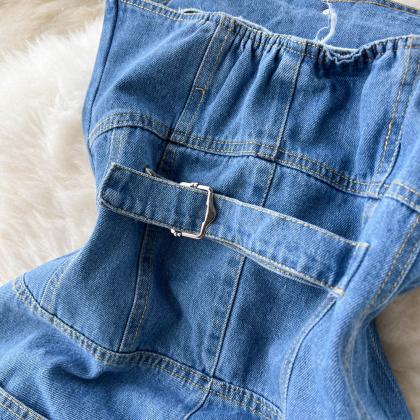 Cargo One-piece Jeans Women Loose Wide Leg..