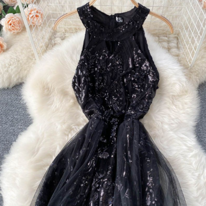 Sequin Dress Gauze Patchwork Design Feel Waist..