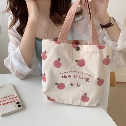 Small Canvas Women Tote Food Bag Japanese Peach..