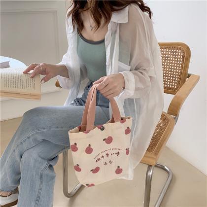Small Canvas Women Tote Food Bag Japanese Peach..