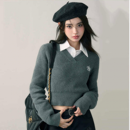 Harajuku Basic Black Cropped Sweater Women Vintage..