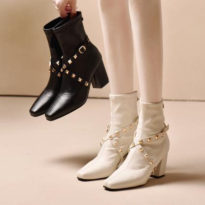 Back Zip Women's Boots Fashion Rivet..