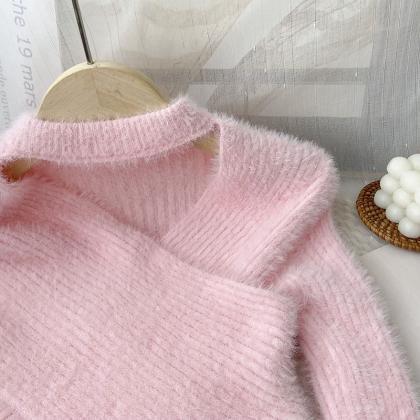 Soft Pastel Knit Sweater With Asymmetrical..