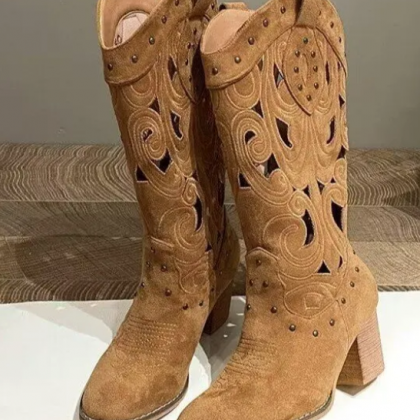 Thick Heel Embroidered Western Cowboy Boots 2023..