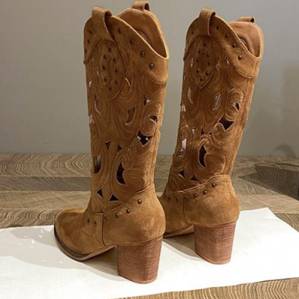 Thick Heel Embroidered Western Cowboy Boots 2023..