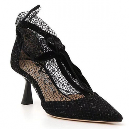 Spring And Summer Black Mesh Sexy High Heels..