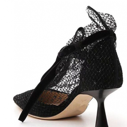 Spring And Summer Black Mesh Sexy High Heels..