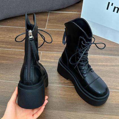 Chunky Heels Increase Platform Ankle Boots For..