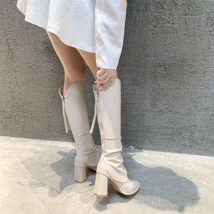 White Women's Knee High Boots Fashion..