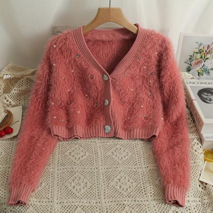 Knitted Crop Chic V Neck Women Casual Korean Style..