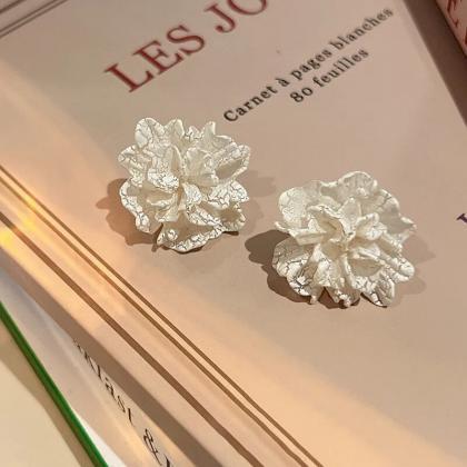 Korean White Camellia Flower Stud Earring For..