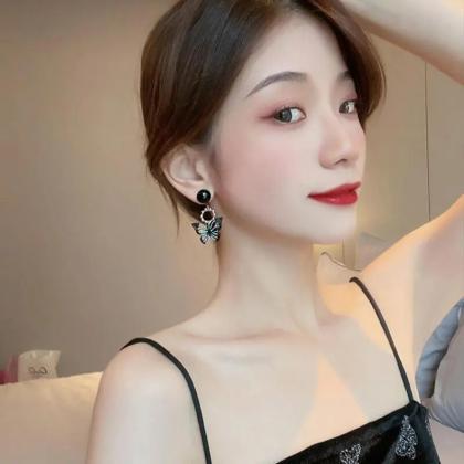 Korean Earrings Fashion Jewelry Black Hollow..