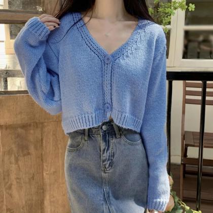 Women Cardigan Sweater Knitted Cropped Korean..