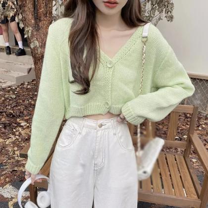Women Cardigan Sweater Knitted Cropped Korean..