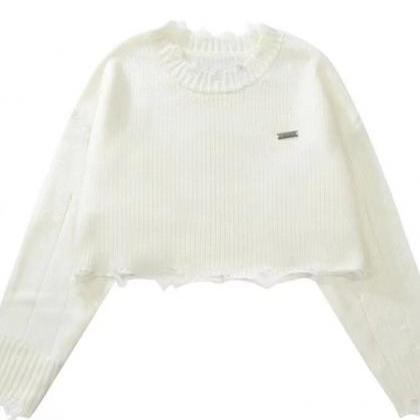 Y2k Aesthetic Harajuku Casual Crop Sweater Hole O..