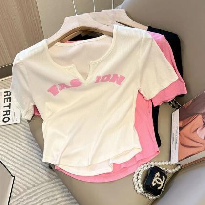 Letter T Shirt Korean Style Crop Top Women Y2k..