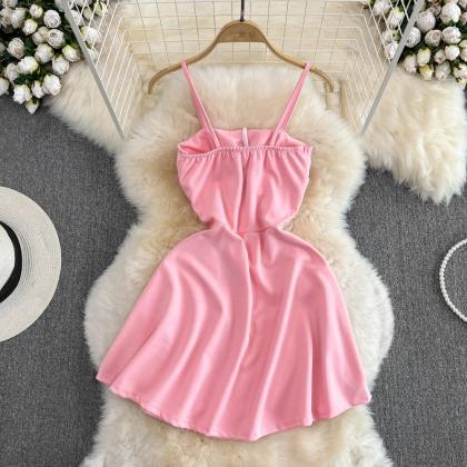 Summer Style Spaghetti Strap Dress Pink Tulle..