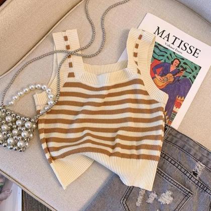 Contrasting Striped Knitted Small Camisole For..