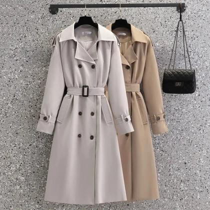Spring Mid-length Double Breasted Women Trench..