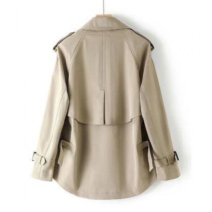 Classic Beige Trench Coat With Belted Cuffs And..