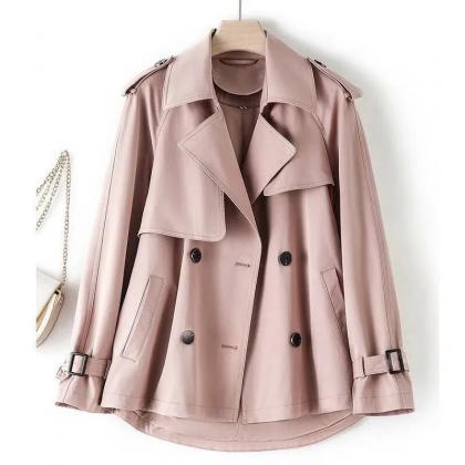 Classic Beige Trench Coat With Belted Cuffs And..