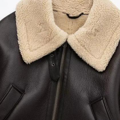 Women Jacket Coats Faux Shearling Sheepskin Coat..