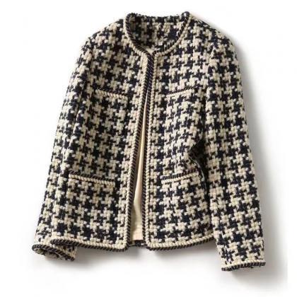 Vintage Houndstooth Tweed Blended Jackets For..
