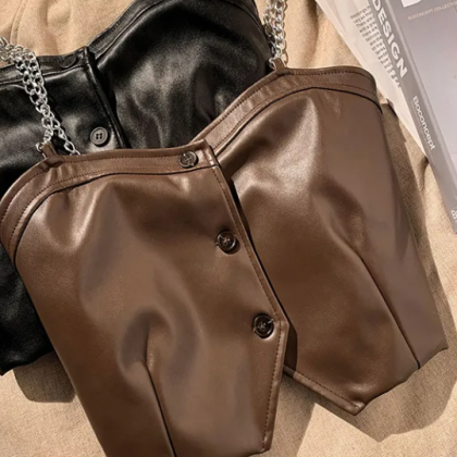 Leather Chain Small Halter Vest Women Outside..