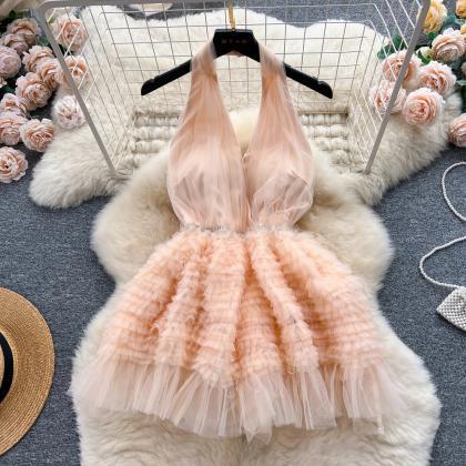 Retro Sleeveless Elegant Chiffon Dress A-line..