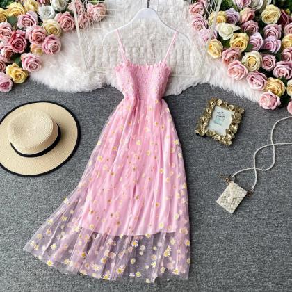 Women Vintage Dress Floral Mesh Dress