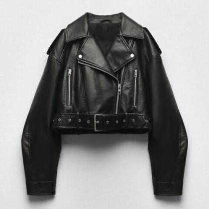 Vintage-inspired Distressed Leather Biker Jacket