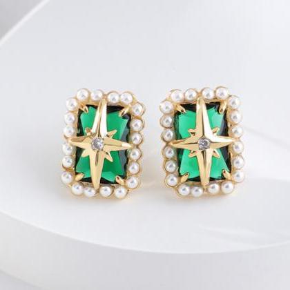 Retro Emerald Starlight Pearl Earrings Female..