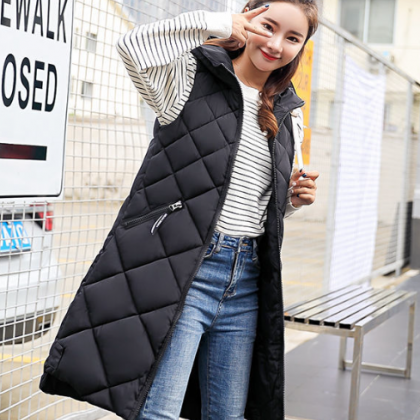 Female Autumn And Winter Down Cotton Vest Hooded..