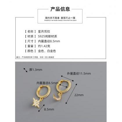 Diamond-encrusted Zircon Star Moon Earrings Star..