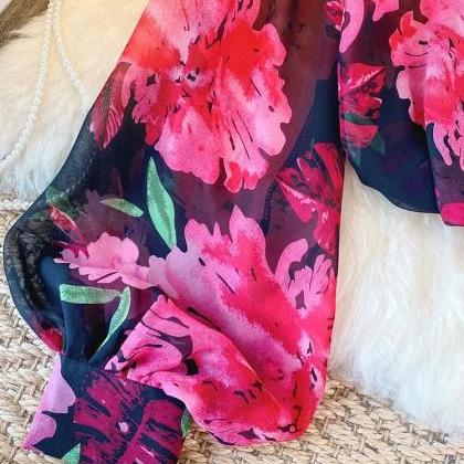Women Autumn Shirt Design Sense Tulle Floral Polo..
