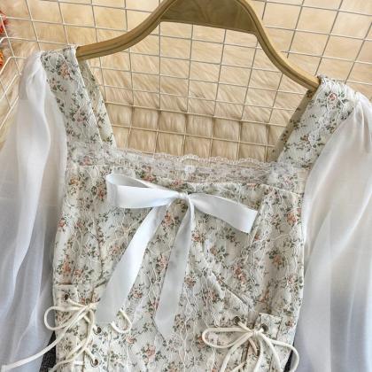 Whimsical Floral Lace Peasant Blouse