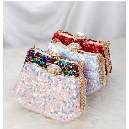 Sequin Embellished Clutch Bag With Detachable..