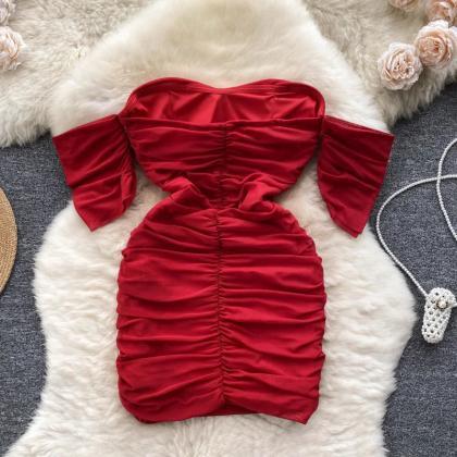 Romantic Red Satin Puff-sleeve Mini Dress
