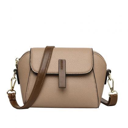 Elegant Taupe Crossbody Bag With Gold-tone..
