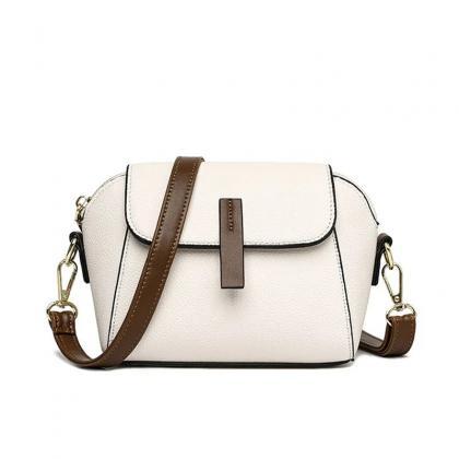 Elegant Taupe Crossbody Bag With Gold-tone..
