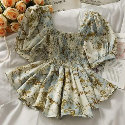 Elegant Pleated Floral Print Midi Dress For Women