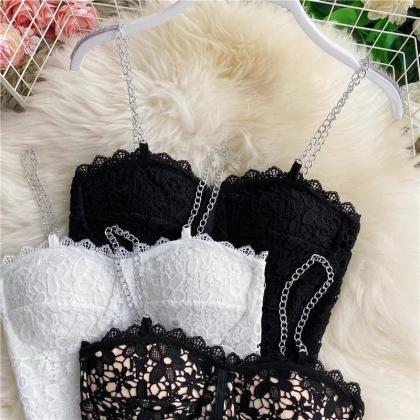 Womens Lace Bustier Crop Top Lingerie With Straps