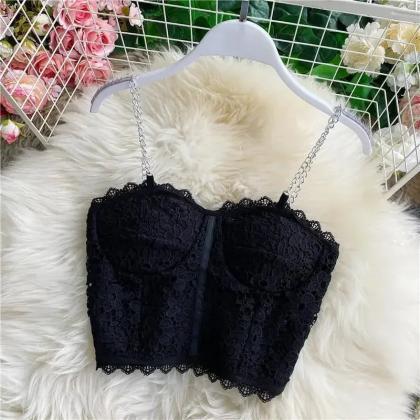 Womens Lace Bustier Crop Top Lingerie With Straps