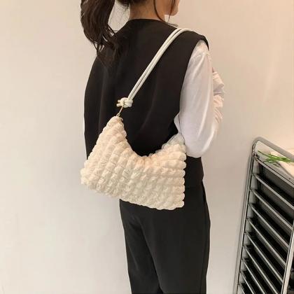 Elegant Pleated Fabric Tote Bag With Round Handle