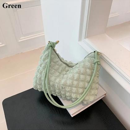Elegant Pleated Fabric Tote Bag With Round Handle