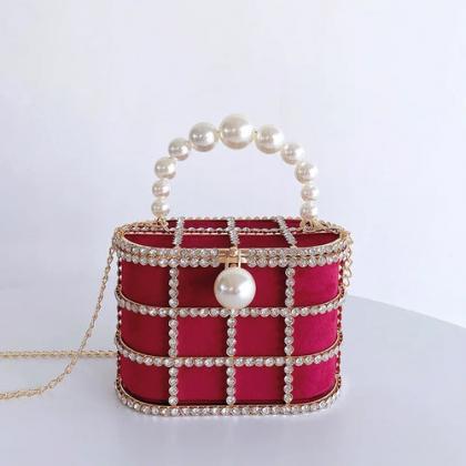 Elegant Pearl Handled Vintage Beaded Clutch Bag