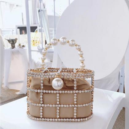Elegant Pearl Handled Vintage Beaded Clutch Bag