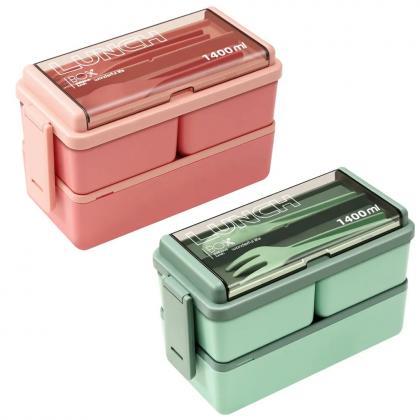 Dual-layer 1400ml Lunch Box With Utensils Included